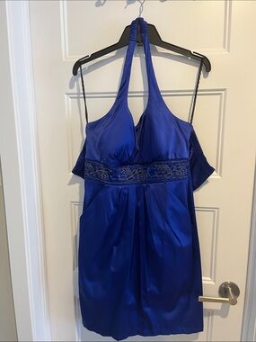 Blu Sage One-Shoulder Satin Cocktail Dress in Cobalt Blue